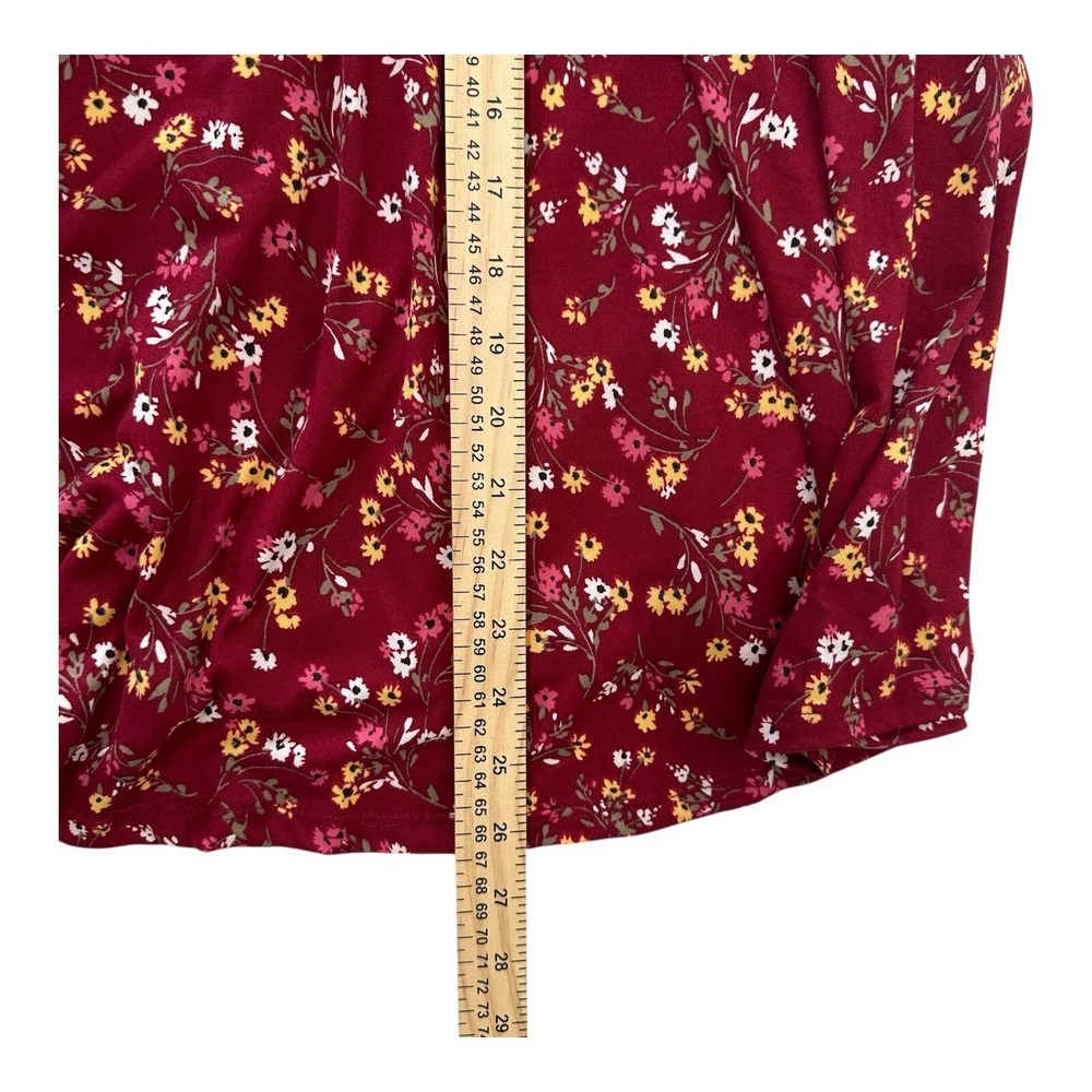Stilletto's Size-L Dress Burgundy Mini Floral Ballon Sleeves Pockets - Picture 5 of 9
